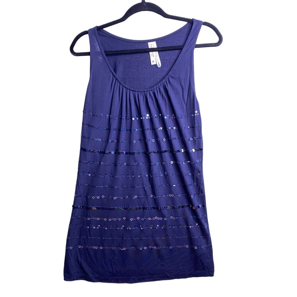 Kische Top Womens Sleeveless Tank Navy Blue With Rows Of Sequins Sparkle Sz M